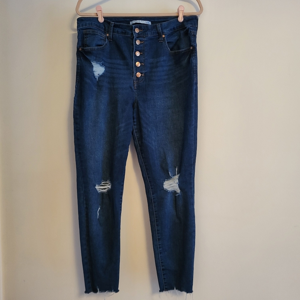 Celebrity Pink Curvy High-Rise Skinny Jean Exposed Button Fly Size 15/32 Dk Blue
